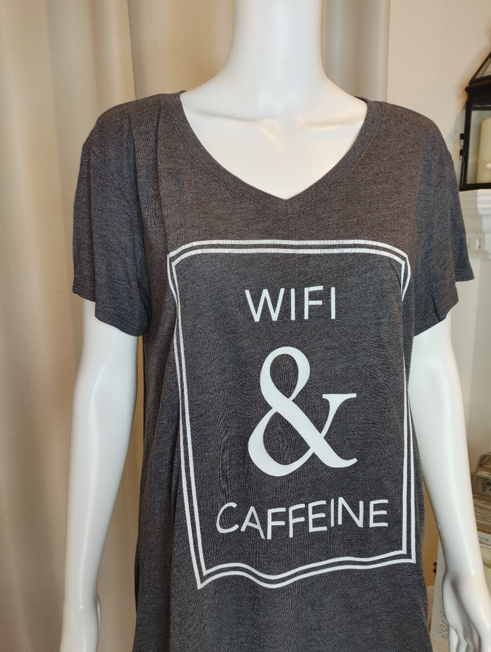 CHIN Up Apparel Wifi & Caffeine V-Neck Tee, Gray L - Picture 2 of 6